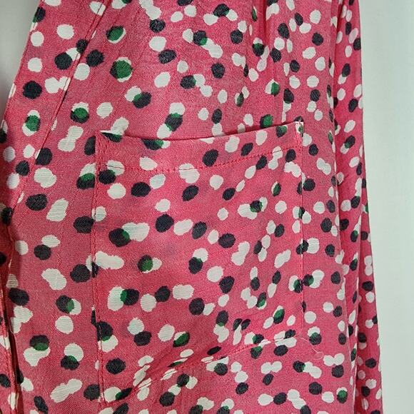 Zac & Rachel Blouse Shirt Women 1X Button Ruffles Long Roll Tab Sleeve Dots Pink - Picture 6 of 11